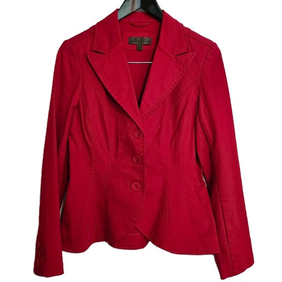 ARMOR Jeans Red Long Sleeve Stretchy Fitted Button Up Denim Jacket Size Medium - Picture 1 of 9